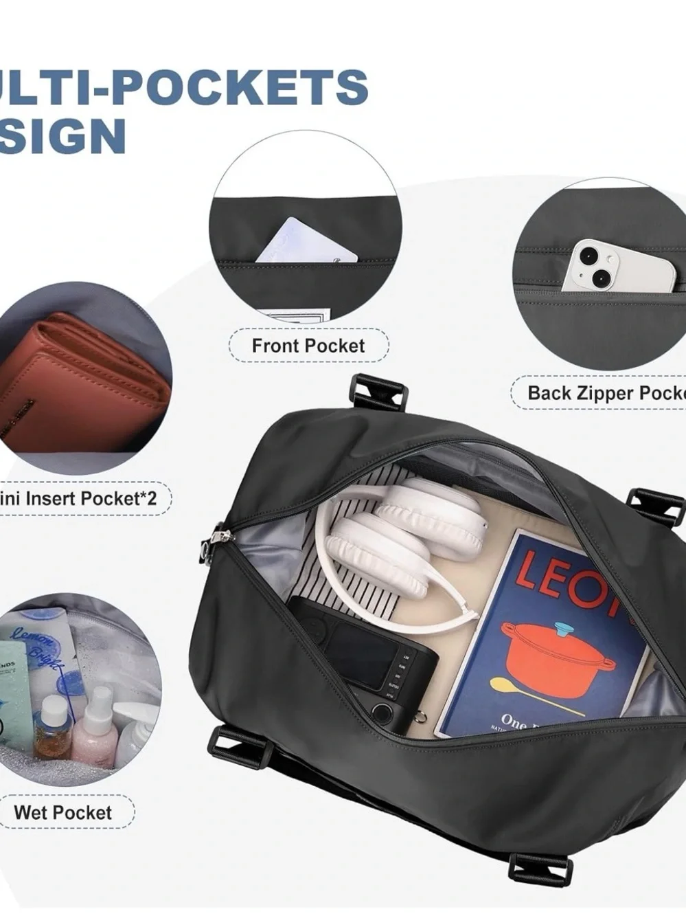 black Floless Workshop limited edition duffel bag with toiletry bag